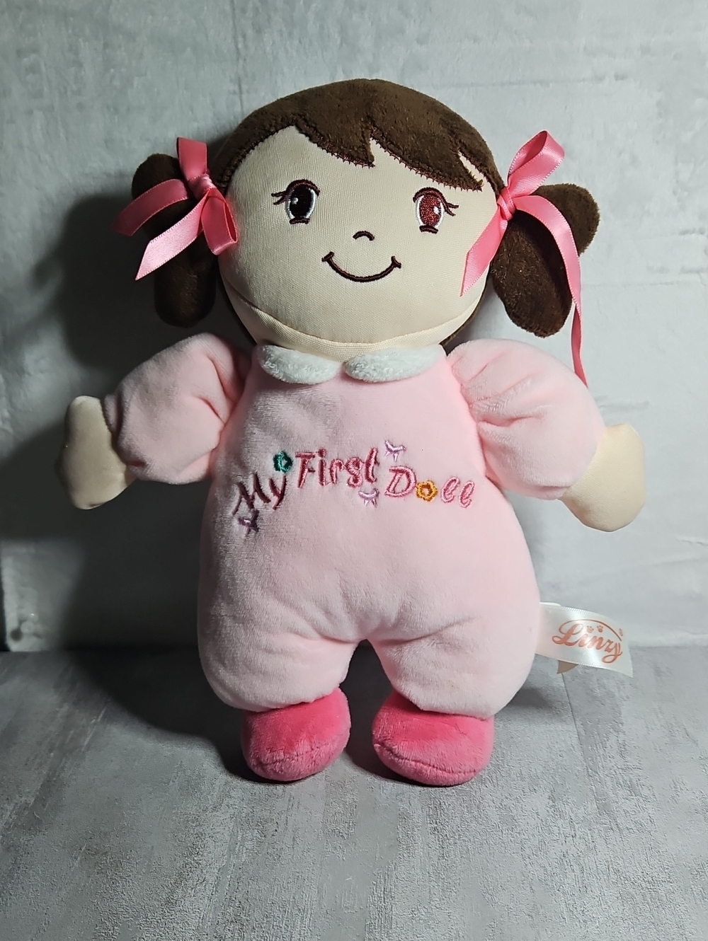 Linzy 10" plush doll with brown pigtails